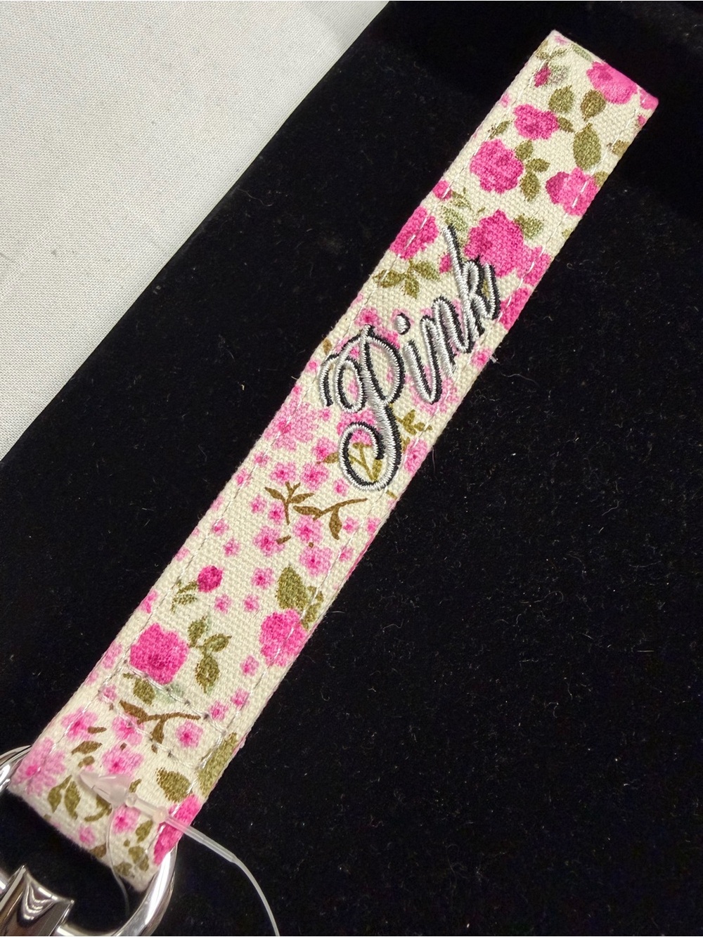 (720) Pink Floral Key Wristlet with Embroidered 'Pink' Logo